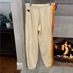 Aviator Nation Cream Sweatpants with Yellow and Orange Accents